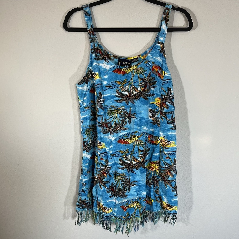 VTG 90s 'Cool Cotton' Women Medium Dress Island Themed Fringe Cruise Vacation